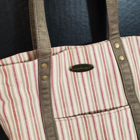 Longaberger Handbags - Vintage Longaberger Homestead Purse Maroon/Green Striped Mini Tote Bag